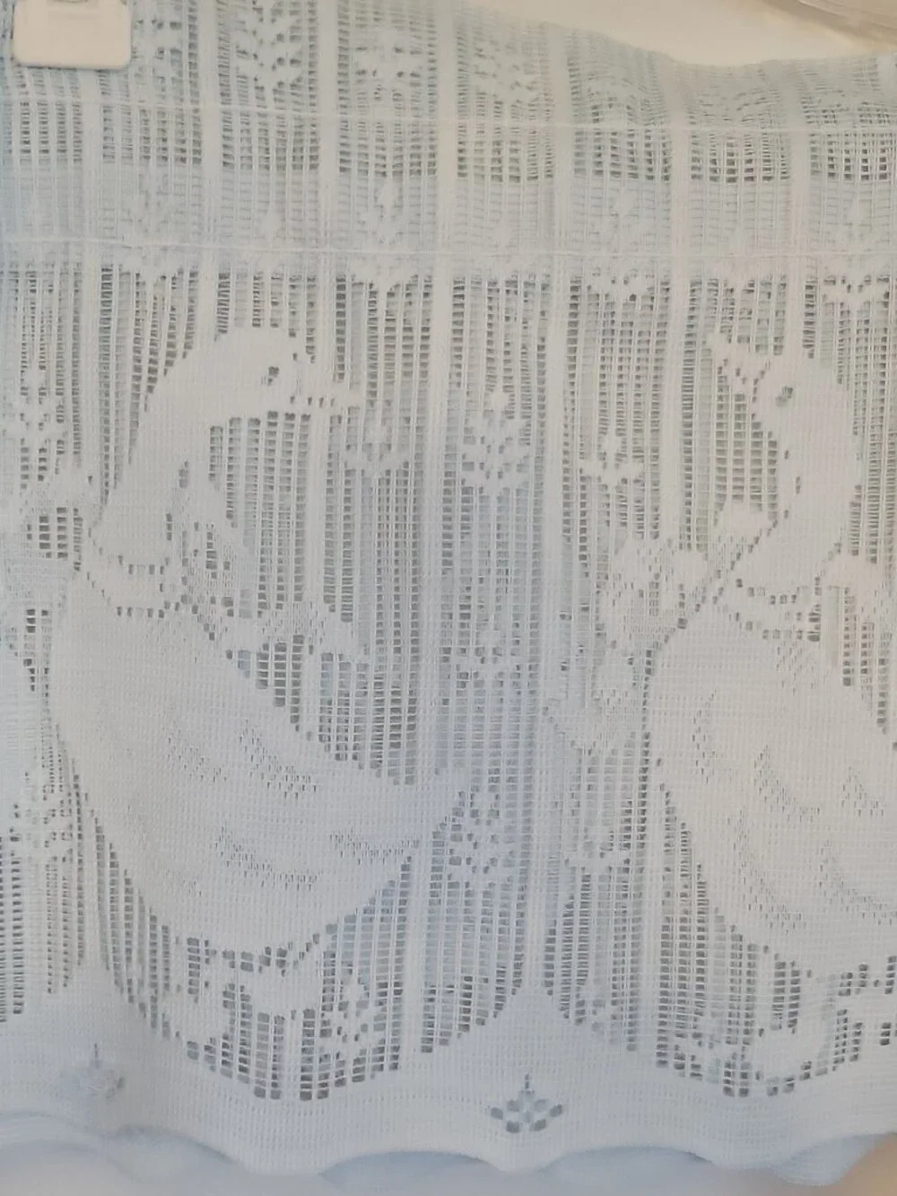 Blue Sheer Lace Café Valance Tier, Floral Pattern, Rod Pocket. Geese, Blue, 64